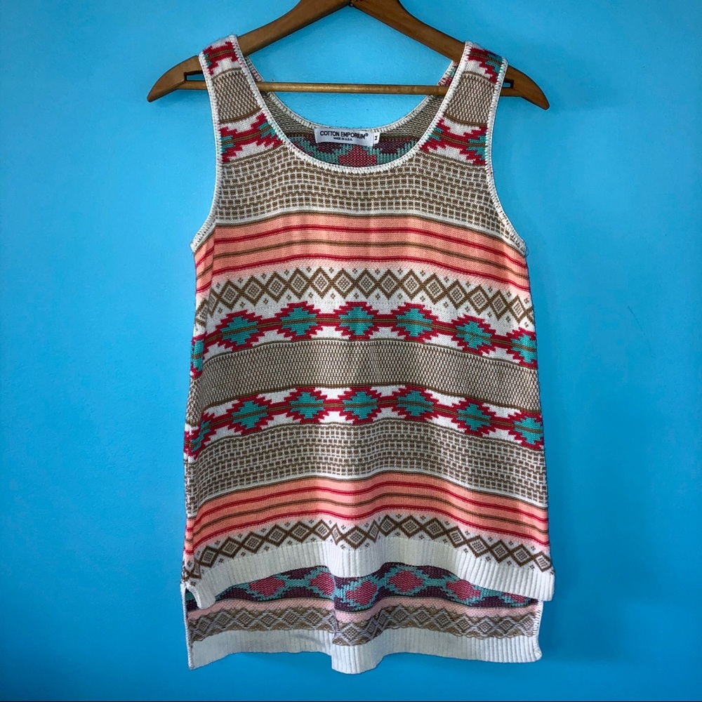 Aztec Sweater Knit Tank Top Fall Orange Autmn